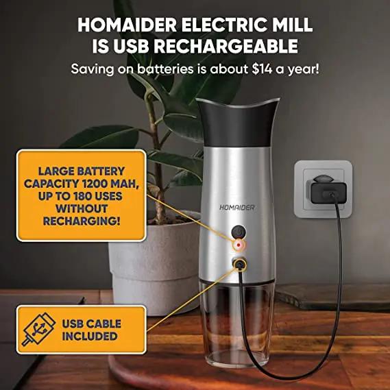 Homaider Electric Salt and Pepper Grinder - Homaider