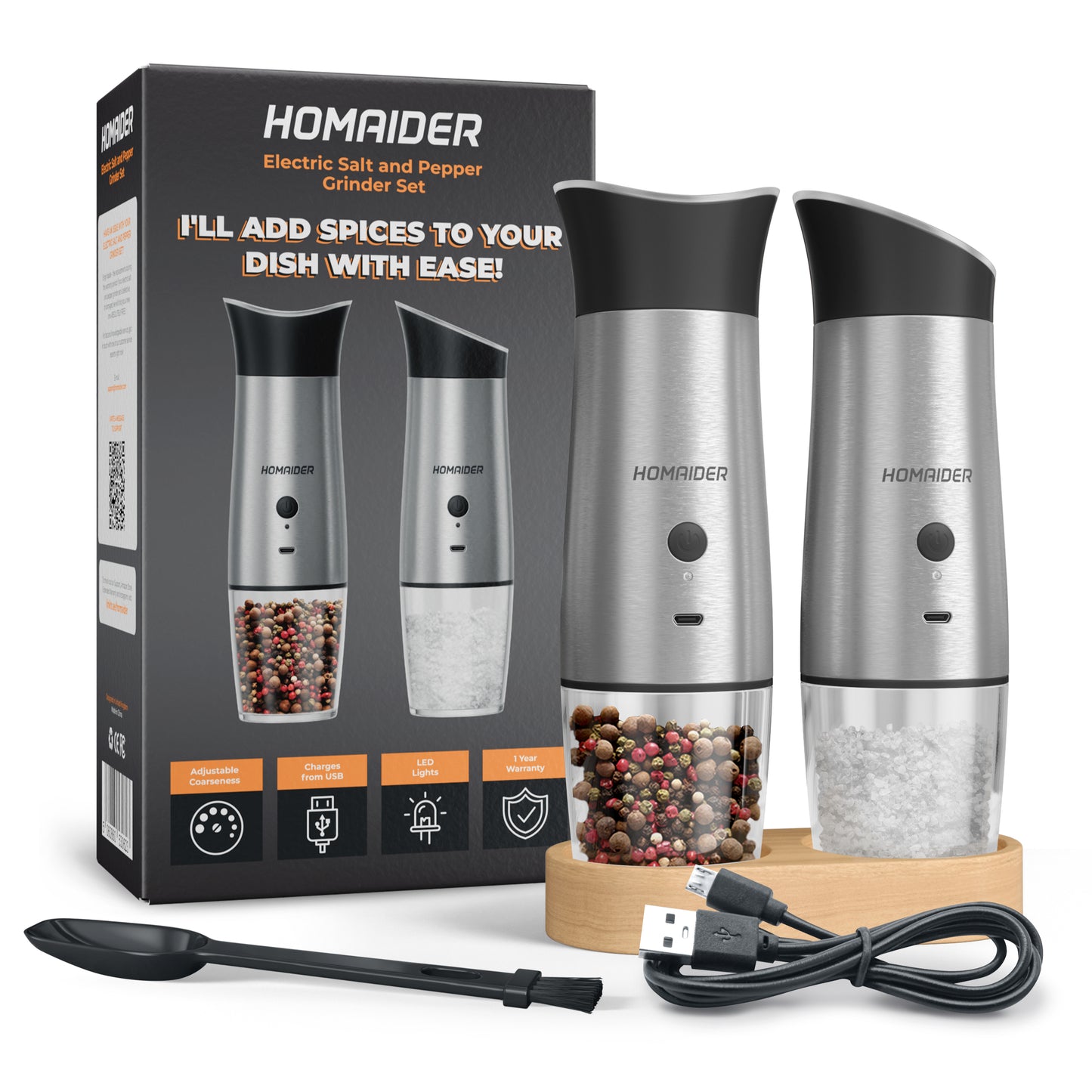 Homaider Electric Salt and Pepper Grinder Set