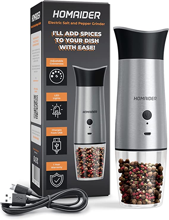 Electric Salt And Pepper Grinder Mill Machine Rechargeable With LED