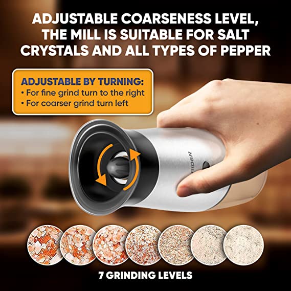 Electric Salt & Pepper Grinder Set 5 Adjustable Coarseness USB  Rechargeable Base