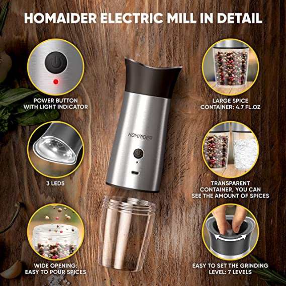 Electric Gravity Salt and Pepper Grinder Rechargeable Gift Set