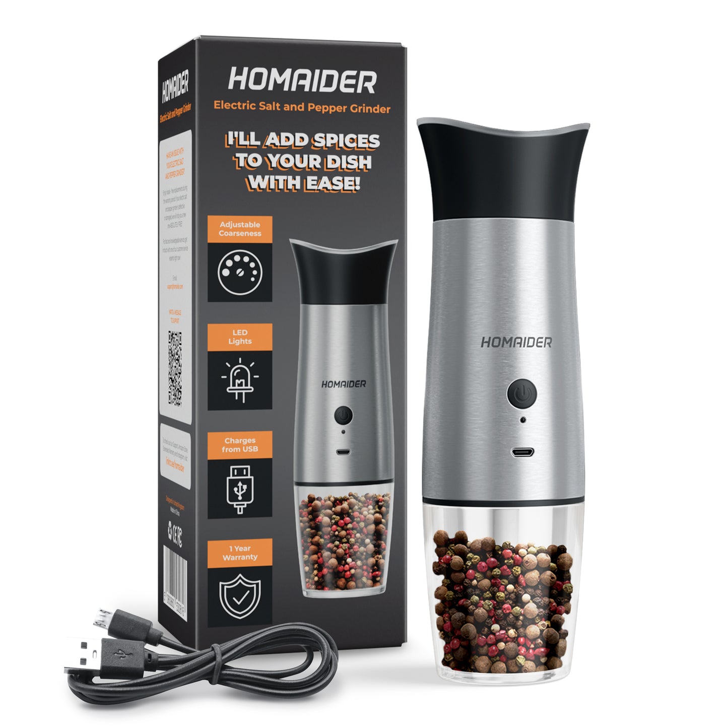 Homaider Electric Salt and Pepper Grinder